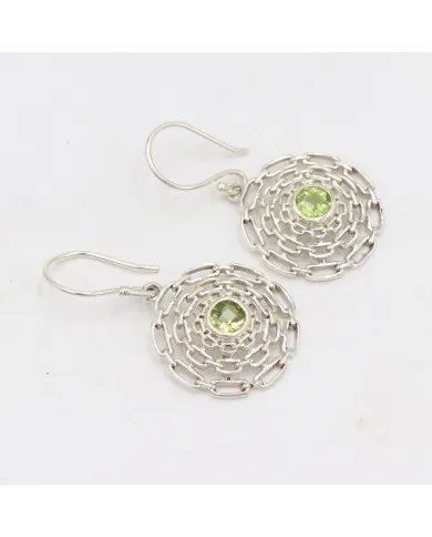 Natural Peridot Flower Earrings - 925 Sterling Silver Handmade Jewelry