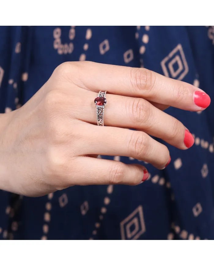 Minimalist Garnet Gemstone Ring - Handcrafted Sterling Silver Jewelry