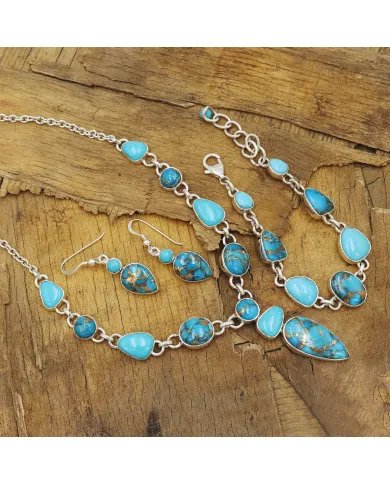 Arizona & Blue Copper Turquoise Necklace Set - 925 Sterling Silver Jewelry