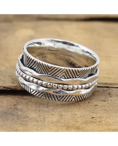 925 Sterling Silver Spinner Ring with Oxide - Fidget & Meditation Jewelry