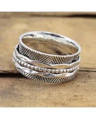 925 Sterling Silver Spinner Ring with Oxide - Fidget & Meditation Jewelry