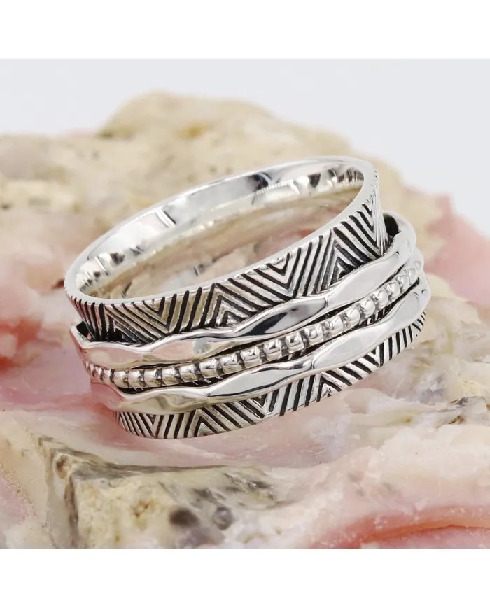 925 Sterling Silver Spinner Ring with Oxide - Fidget & Meditation Jewelry