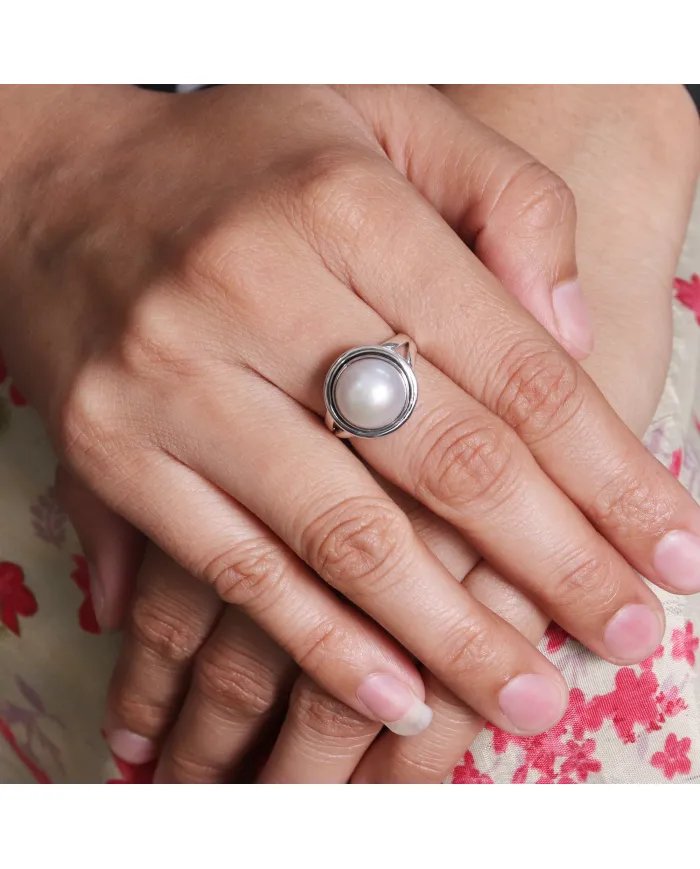 Freshwater Pearl Ring - 925 Sterling Silver Unisex Gemstone Jewelry