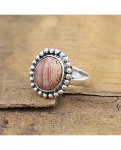 Rhodochrosite Ring - Handmade 925 Sterling Silver Vintage-Style Jewelry