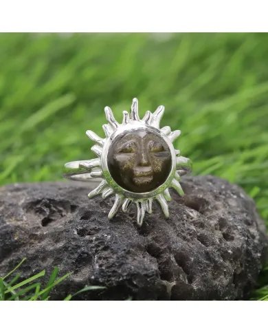 Obsidian Ring - 925 Sterling Silver Handmade Face Carving Jewelry