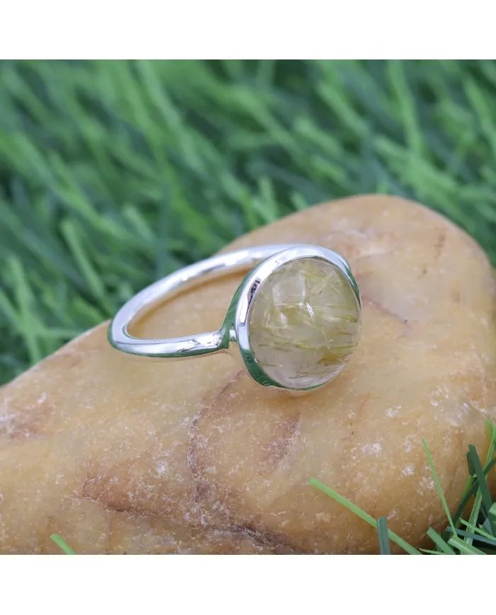 Rutilated Quartz Gemstone Ring - 925 Sterling Silver Handmade Jewelry