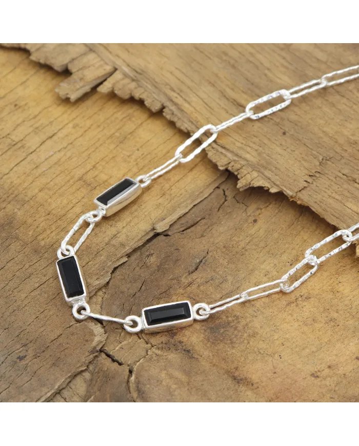 Black Onyx Necklace - 925 Sterling Silver Handmade Chain Jewelry