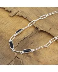 Black Onyx Necklace - 925 Sterling Silver Handmade Chain Jewelry