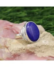 Lapis Lazuli Ring - 925 Sterling Silver Handmade Oval Gemstone Jewelry