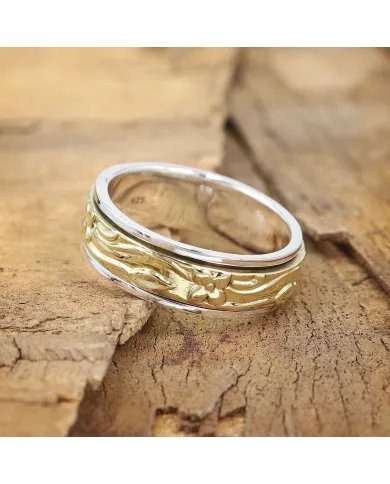 Brass Spinner Ring - 925 Sterling Silver Anxiety & Meditation Jewelry