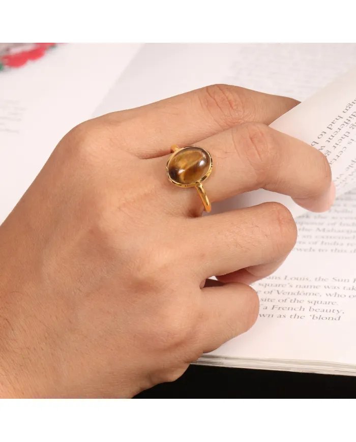 Tiger Eye Gemstone Ring in 925 Sterling Silver Handmade Jewelry