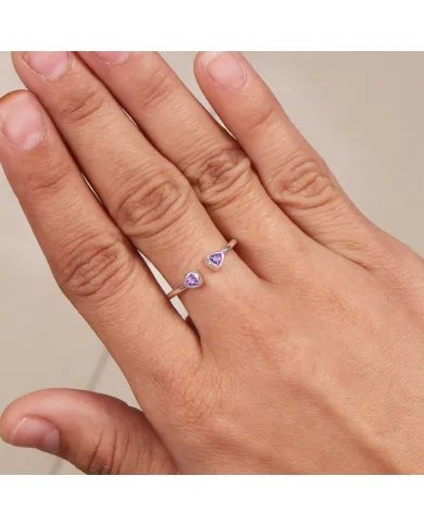 Amethyst Open Ring Trillion Cut - 925 Sterling Silver Handmade Jewelry
