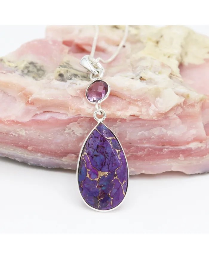 Purple Copper Turquoise & Amethyst Necklace – 925 Solid Silver Jewelry