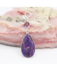 Purple Copper Turquoise & Amethyst Necklace – 925 Solid Silver Jewelry