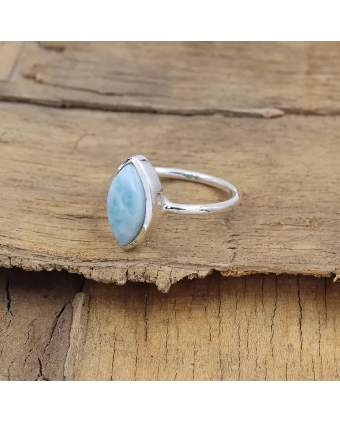 Larimar Gemstone Ring - 925 Sterling Silver Sea-Inspired Handmade Jewelry