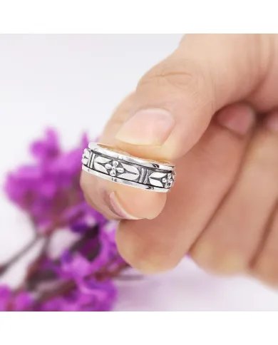 Oxidized Spinner Ring - 925 Sterling Silver Meditation & Anxiety Jewelry