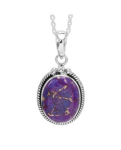 Purple Copper Turquoise Pendant – 925 Sterling Silver Vintage Jewelry