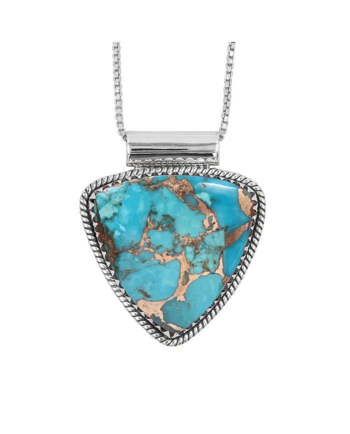 Blue Copper Turquoise Pendant - 925 Sterling Silver Bohemian Necklace