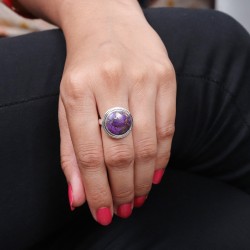 Round Turquoise Ring, Sterling Silver Ring, Promise Ring, Statement Ring, Designer Ring, December Birthstone, Purple Stone Ring