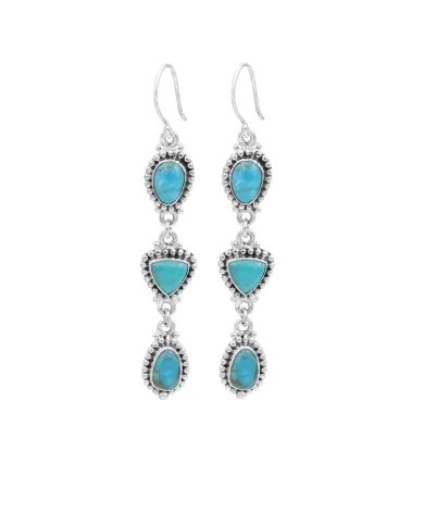 Natural Blue Turquoise Earrings - Sterling Silver Handmade Dangle Earrings for Women