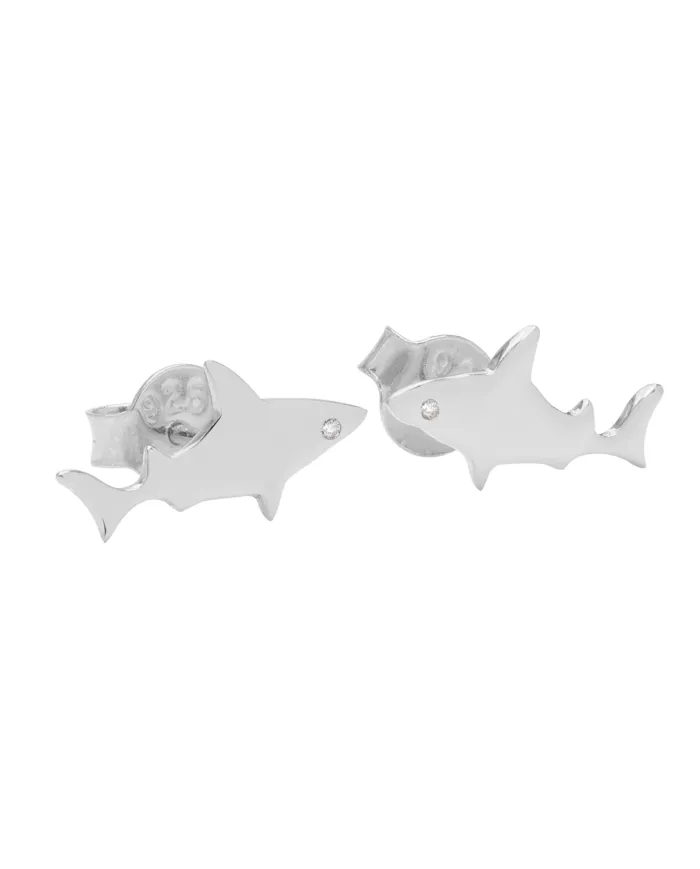 Swarovski Crystal Shark Stud Earrings, 925 Sterling Silver Jewelry