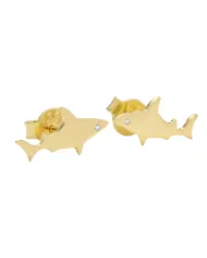 18K Gold Plated Swarovski Crystal Shark Stud Earrings Silver Jewelry