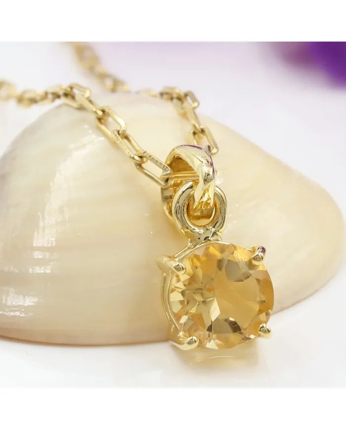 Citrine Pendant - Gold Plated 925 Sterling Silver Birthstone Jewelry