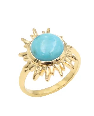 Arizona Turquoise Sunburst Ring - Gold Plated 925 Solid Silver Jewelry