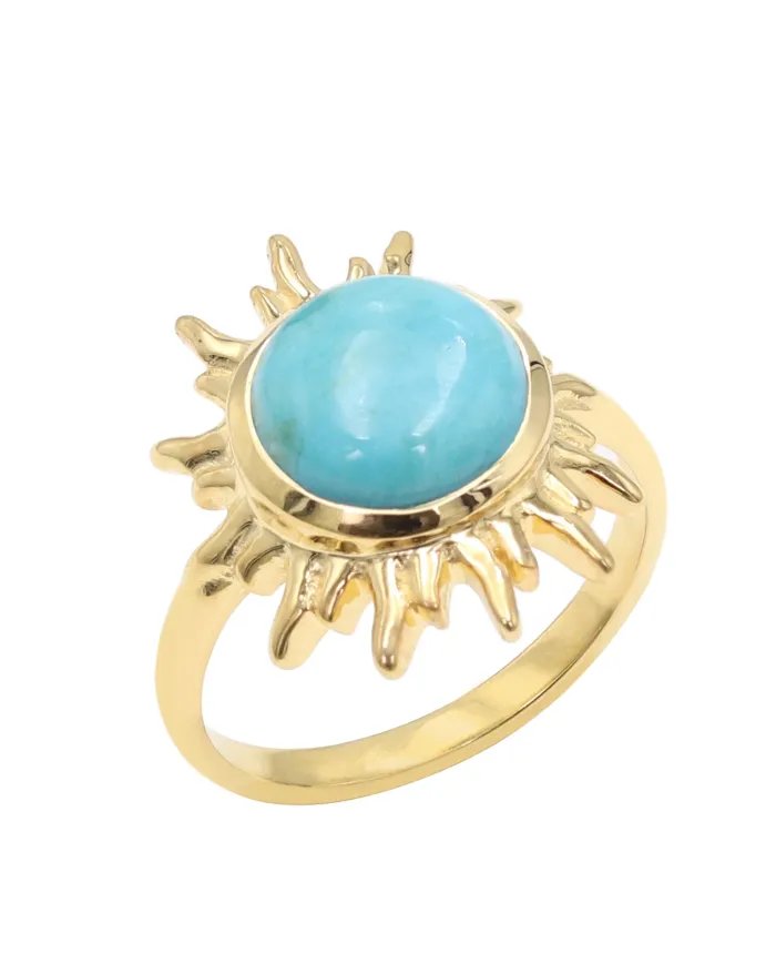 Arizona Turquoise Sunburst Ring - Gold Plated 925 Solid Silver Jewelry