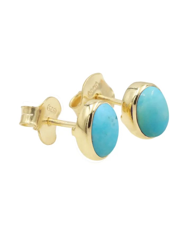 Arizona Turquoise Stud Earrings - Gold Plated 925 Silver Jewelry