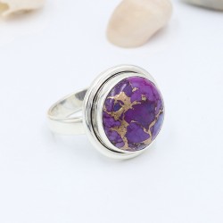 Round Turquoise Ring, Sterling Silver Ring, Promise Ring, Statement Ring, Designer Ring, December Birthstone, Purple Stone Ring