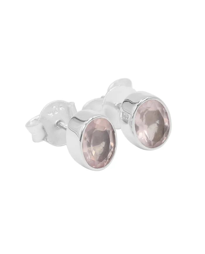 Rose Quartz Earrings - Handmade 925 Sterling Silver Post Stud Jewelry