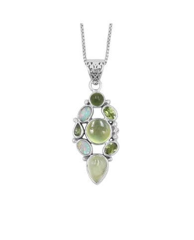 Ethiopian Opal Pendant - Sterling Silver Prehnite Idocrase & Peridot Women's Pendant Handmade Jewelry