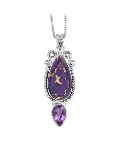 Turquoise and Amethyst Teardrop Pendant - Sterling Silver Birthstone Necklace For Her