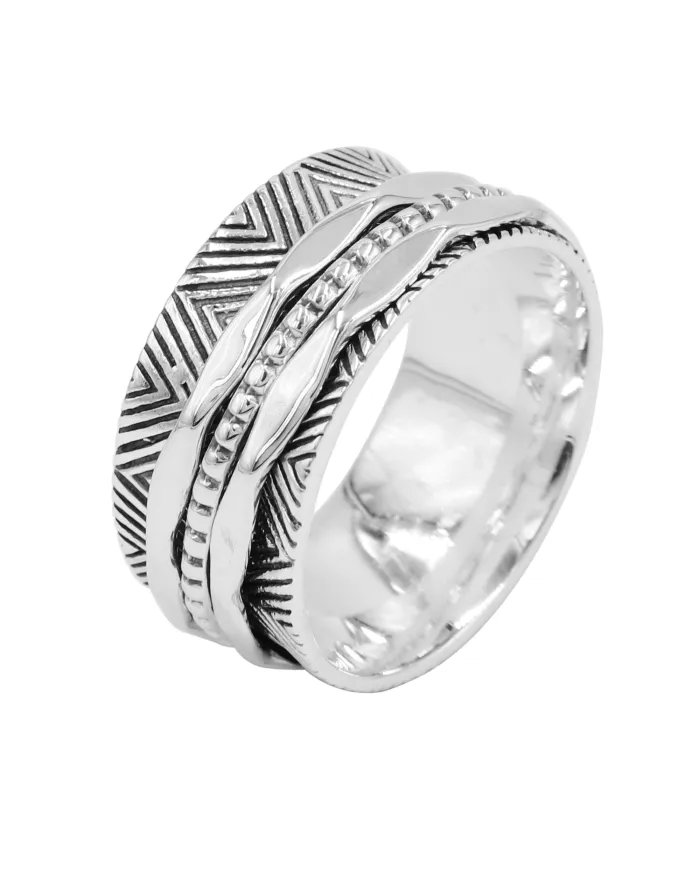 925 Sterling Silver Spinner Ring with Oxide - Fidget & Meditation Jewelry
