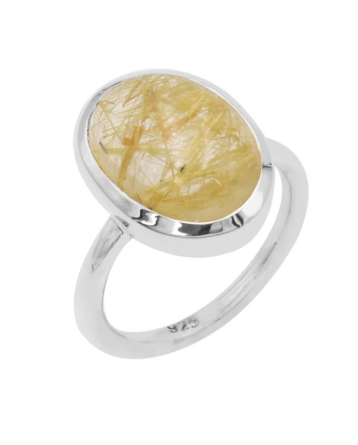 Natural Rutilated Quartz Ring - 925 Sterling Silver Oval Shape Jewelry