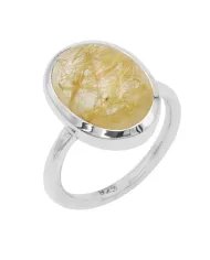 Natural Rutilated Quartz Ring - 925 Sterling Silver Oval Shape Jewelry