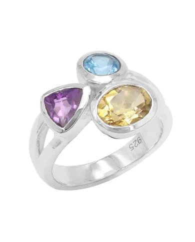 Amethyst Ring With Citrine & Blue Topaz Gemstone Ring - Sterling Silver Ring Handmade Statement Ring Dainty Ring for Women