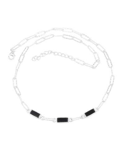 Black Onyx Necklace - 925 Sterling Silver Handmade Chain Jewelry