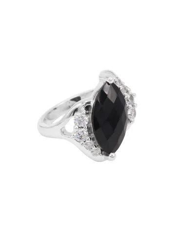 Natural Black Onyx & Swarovski Crystal Ring – 925 Sterling Silver Jewelry