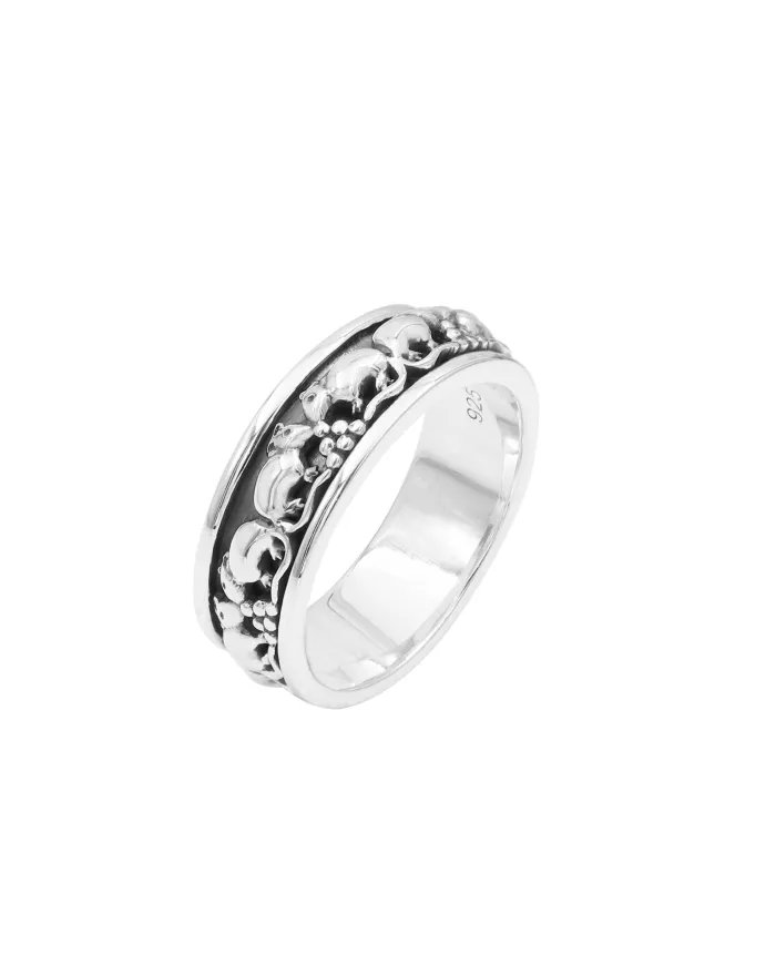 Mouse Motif Spinner Band Ring - 925 Sterling Silver Oxidized Jewelry