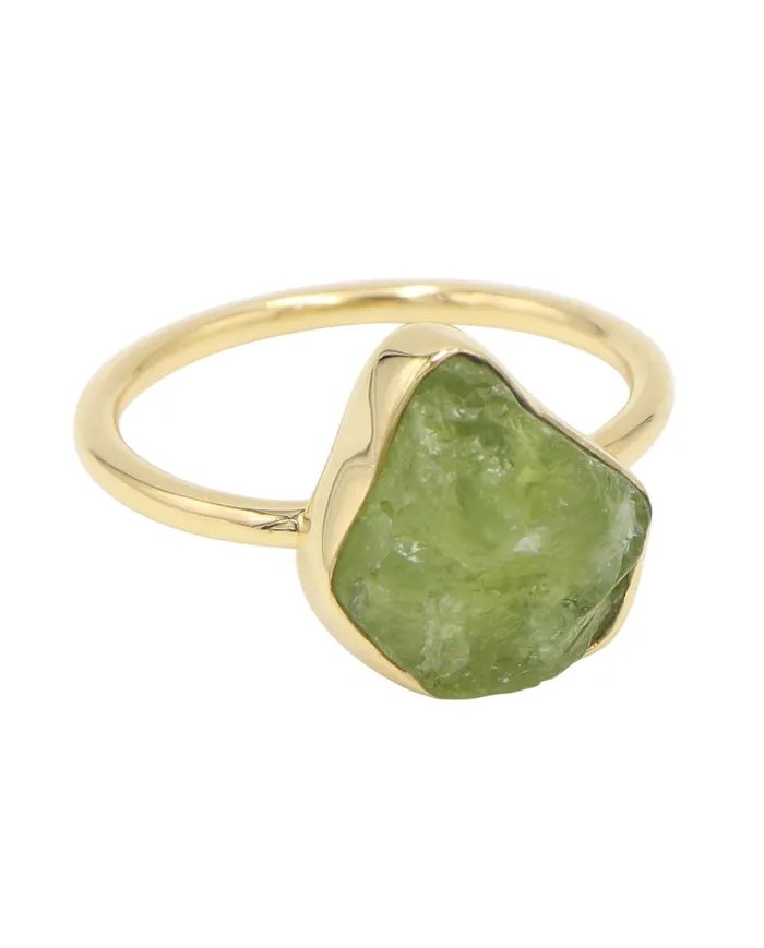 Natural Peridot Ring - Sterling Silver Gold Plated Ring Statement Ring Handmade Ring August Birthstone Ring for Her