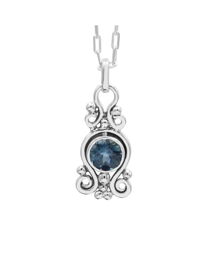 London Blue Topaz Pendant - 925 Sterling Silver Handcrafted Jewelry