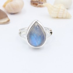 Pear Moonstone Ring, Love Promise Ring, Sterling Silver Ring, Engagement Ring, Bridal Jewelry, Rainbow Ring, Dainty Ring for Her
