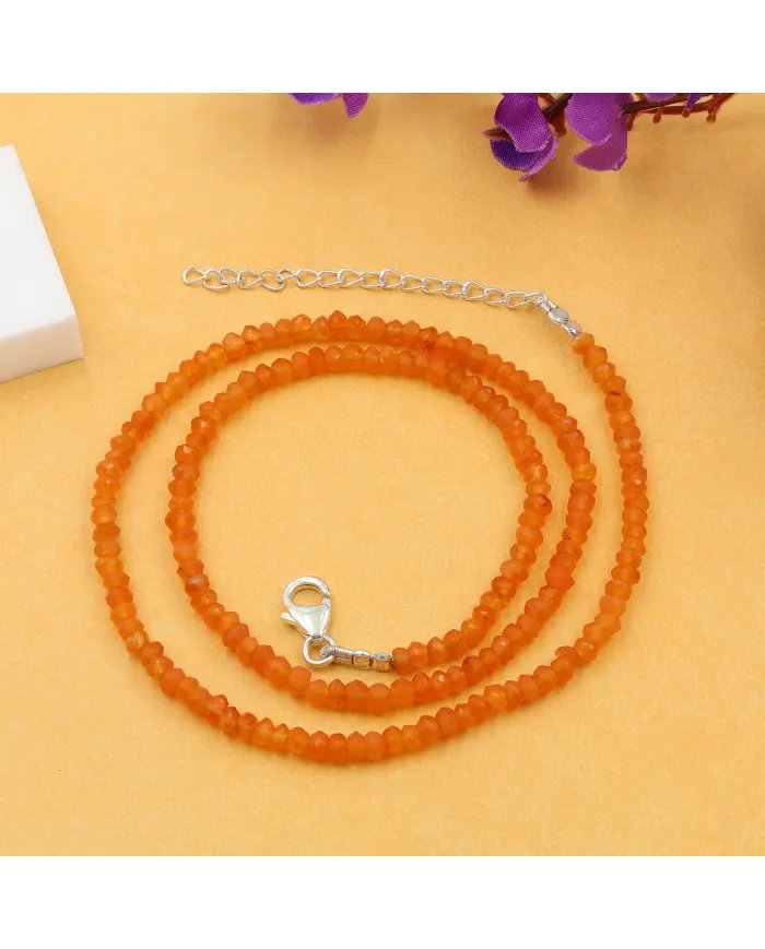 Natural Carnelian Beads Necklace - Sterling Silver Handmade Fancy Gemstone Necklace for Her