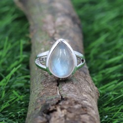 Pear Moonstone Ring, Love Promise Ring, Sterling Silver Ring, Engagement Ring, Bridal Jewelry, Rainbow Ring, Dainty Ring for Her