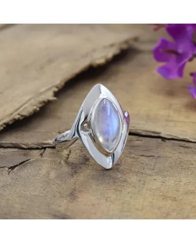 Natural Moonstone Ring – 925 Sterling Silver Statement Ring June Birthstone Jewelry