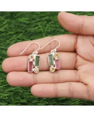 Tourmaline & Citrine Dangle Earrings - 925 Sterling Silver Jewelry