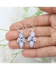 Rainbow Moonstone Dangle Earrings – 925 Sterling Silver Handmade Jewelry