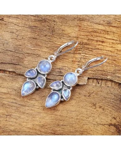 Rainbow Moonstone Dangle Earrings – 925 Sterling Silver Handmade Jewelry